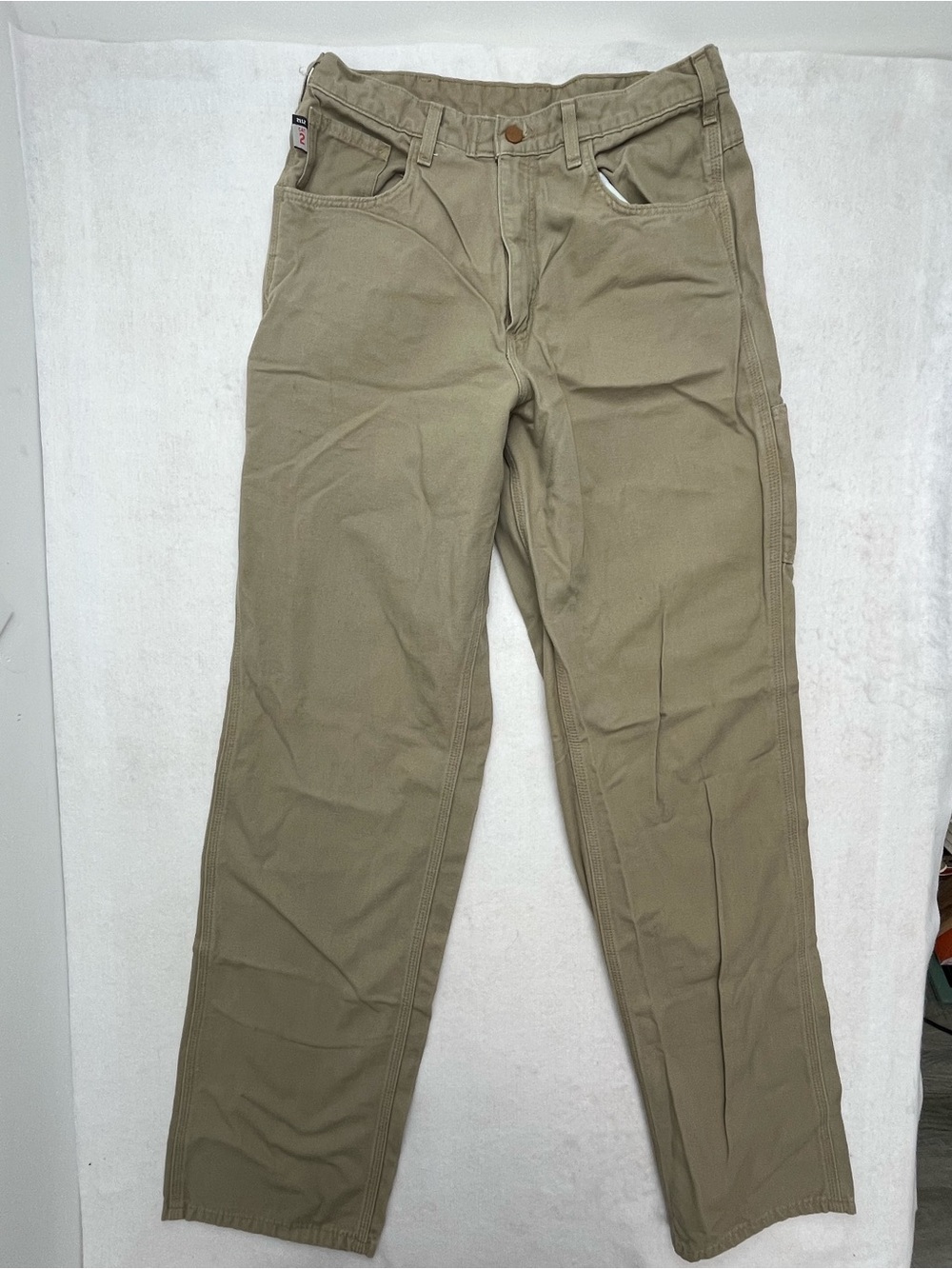 Carhartt Mens Khaki Cat 2 Duck Cotton Blend Flame Resistant Pants 33x36